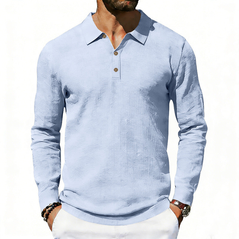 Men's long sleeve polo shirt made of linen with Henley button placket and Kent collar Mune Fashion