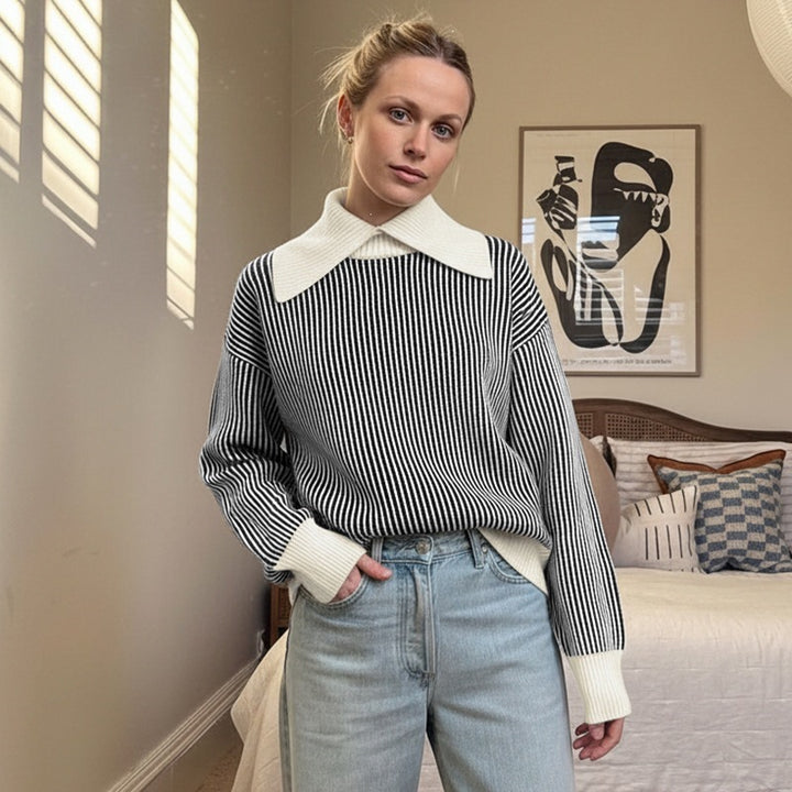 Women's Oversized Sweater with Collar Mune Fashion