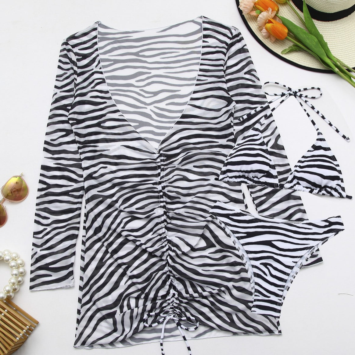 Women's swimsuit with integrated knot and fashionable zebra pattern Mune Fashion