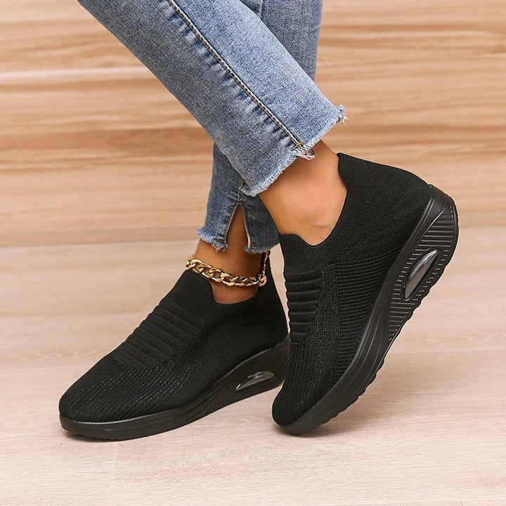 Women's elastic knit slippers with ergonomic wedge sole and visible air cushion capsule Mune Fashion