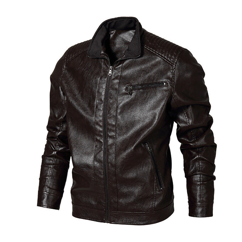 Men's slim-fit faux leather blouson with high closing stand collar and shoulder padding Mune Fashion