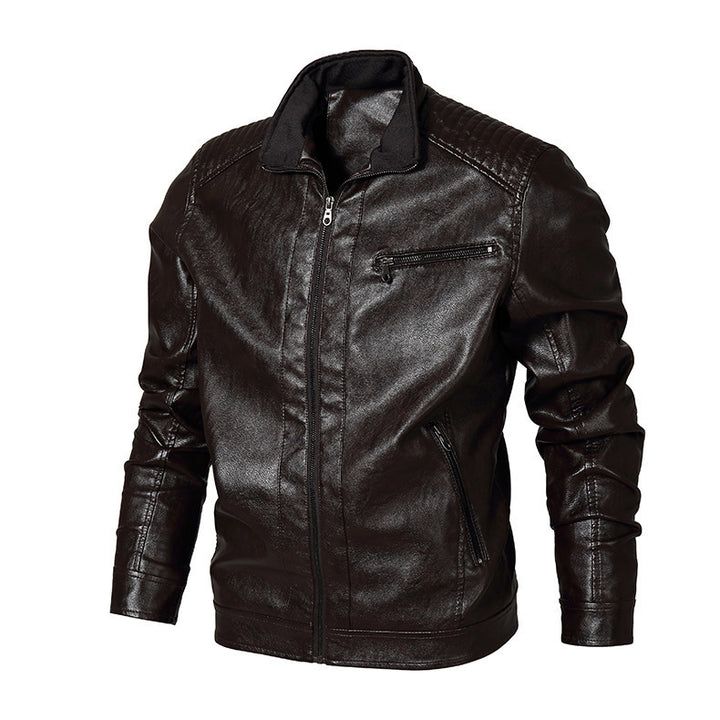Men's slim-fit faux leather blouson with high closing stand collar and shoulder padding Mune Fashion
