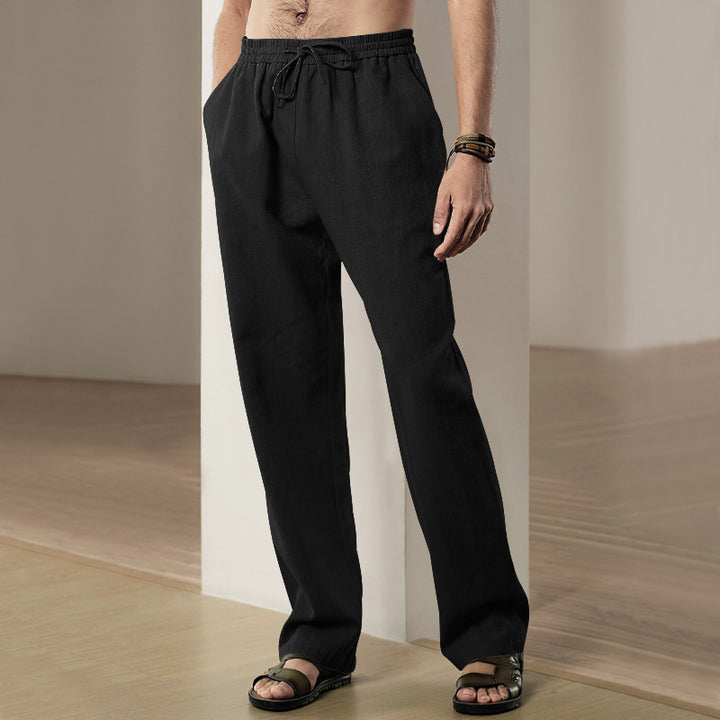 Men's Loose-Fitting Linen Pants with Drawstring and Straight Leg Mune Fashion