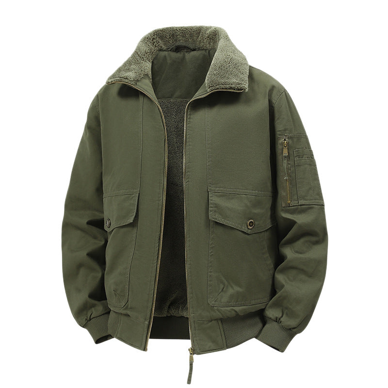 Men's Military Inspired Thermal Bomber Jacket with Teddy Lining, Arm Pocket and Snap Flap Pockets Mune Fashion