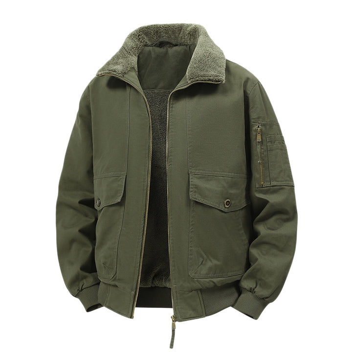 Men's Military Inspired Thermal Bomber Jacket with Teddy Lining, Arm Pocket and Snap Flap Pockets Mune Fashion