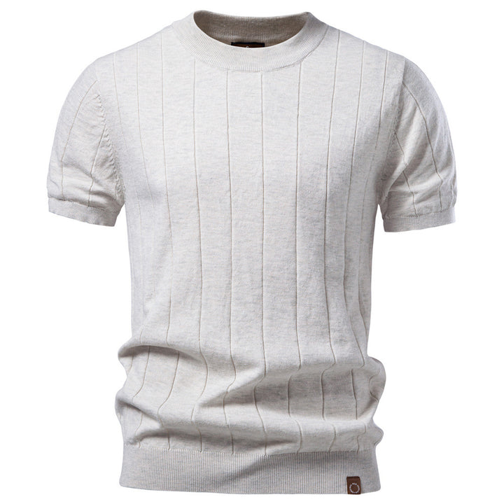 Men's lightweight short-sleeve knit pullover with fine rib structure and round neck Mune Fashion