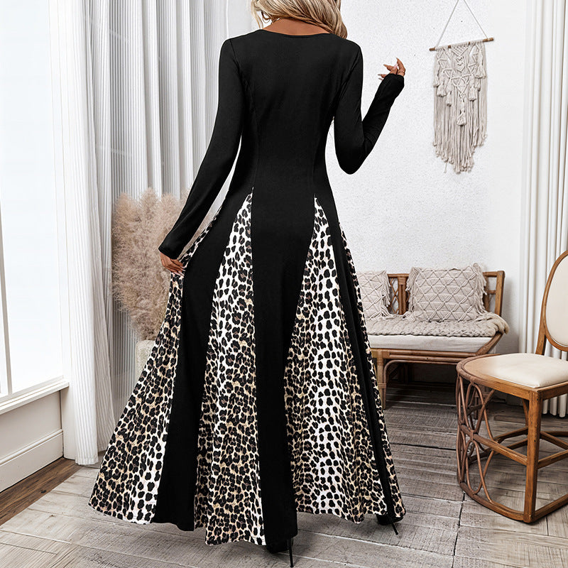 Women's maxi dress with panel look and contrasting leopard print inserts Mune Fashion
