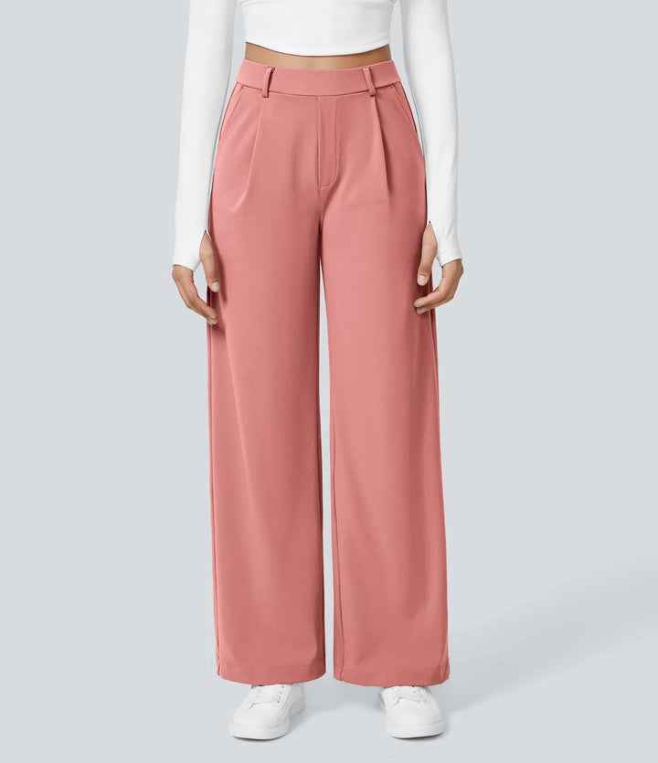 Women's Wide High-Waist Palazzo Pants with Pleats and Side Pockets Mune Fashion