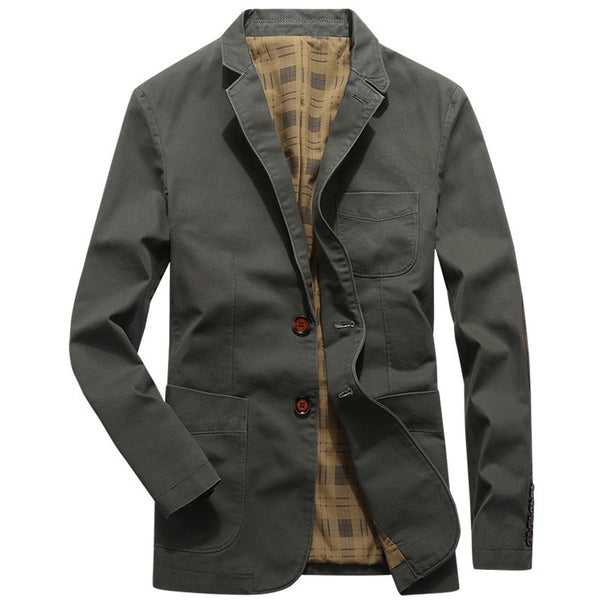 Men's casual canvas blazer with patch pockets and checked lining Mune Fashion