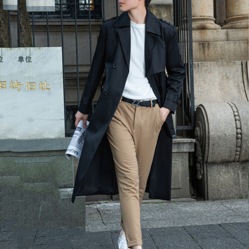 Men's longer double-breasted trench coat with storm flap and D-ring details Mune Fashion