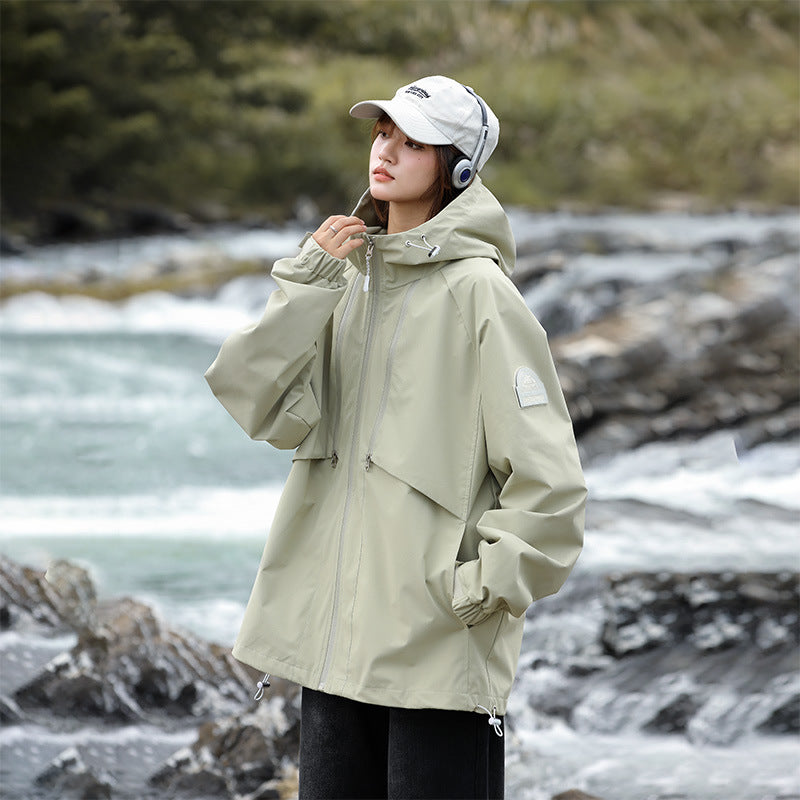 Women Lightweight Water-Repellent Oversized Functional Outdoor Jacket with Hood Mune Fashion