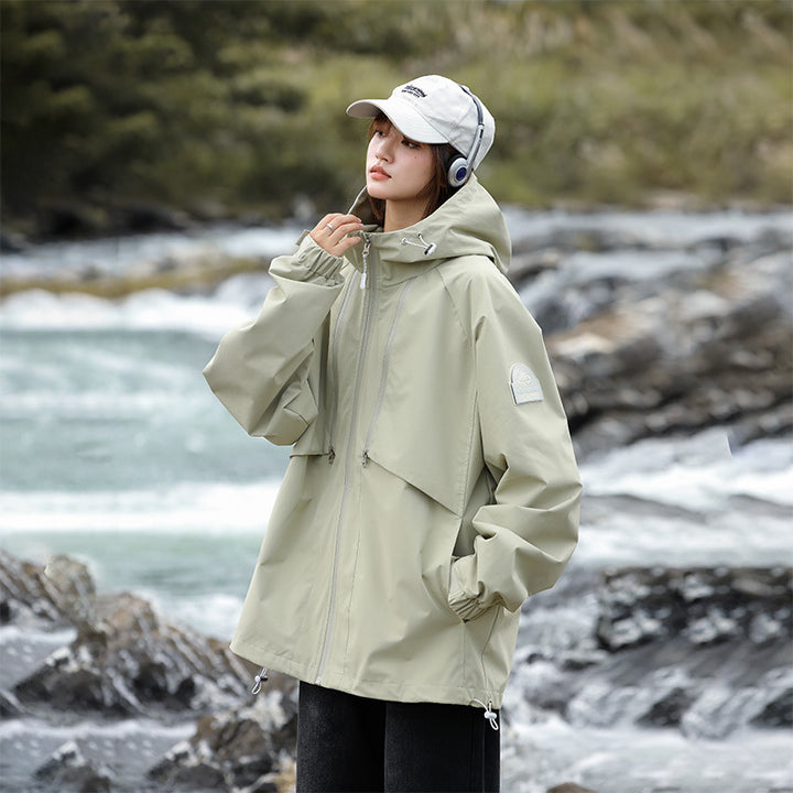 Women Lightweight Water-Repellent Oversized Functional Outdoor Jacket with Hood Mune Fashion