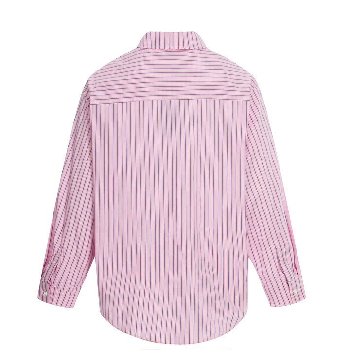 Women's Oversize Shirt Blouse with Striped Texture and Hand-Drawn Graphic Print Mune Fashion