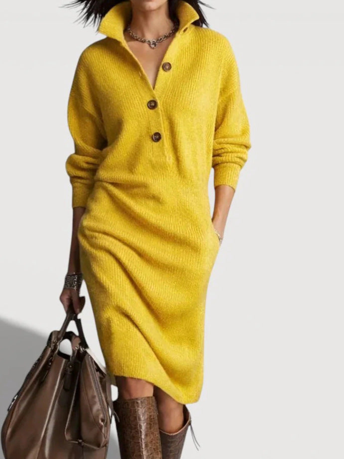 Women's Comfortable Knit Dress with Button Details