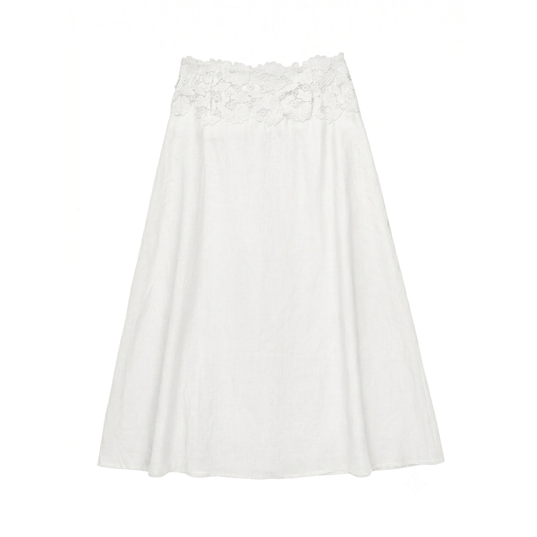 Damen Eleganter Leinenrock mit Spitzenbund Mune Fashion