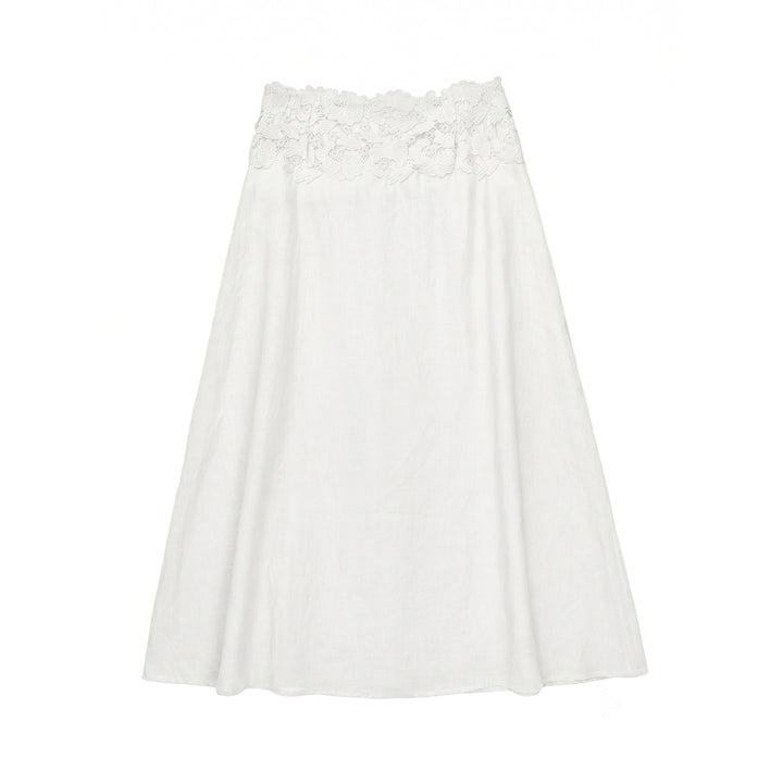 Damen Eleganter Leinenrock mit Spitzenbund Mune Fashion
