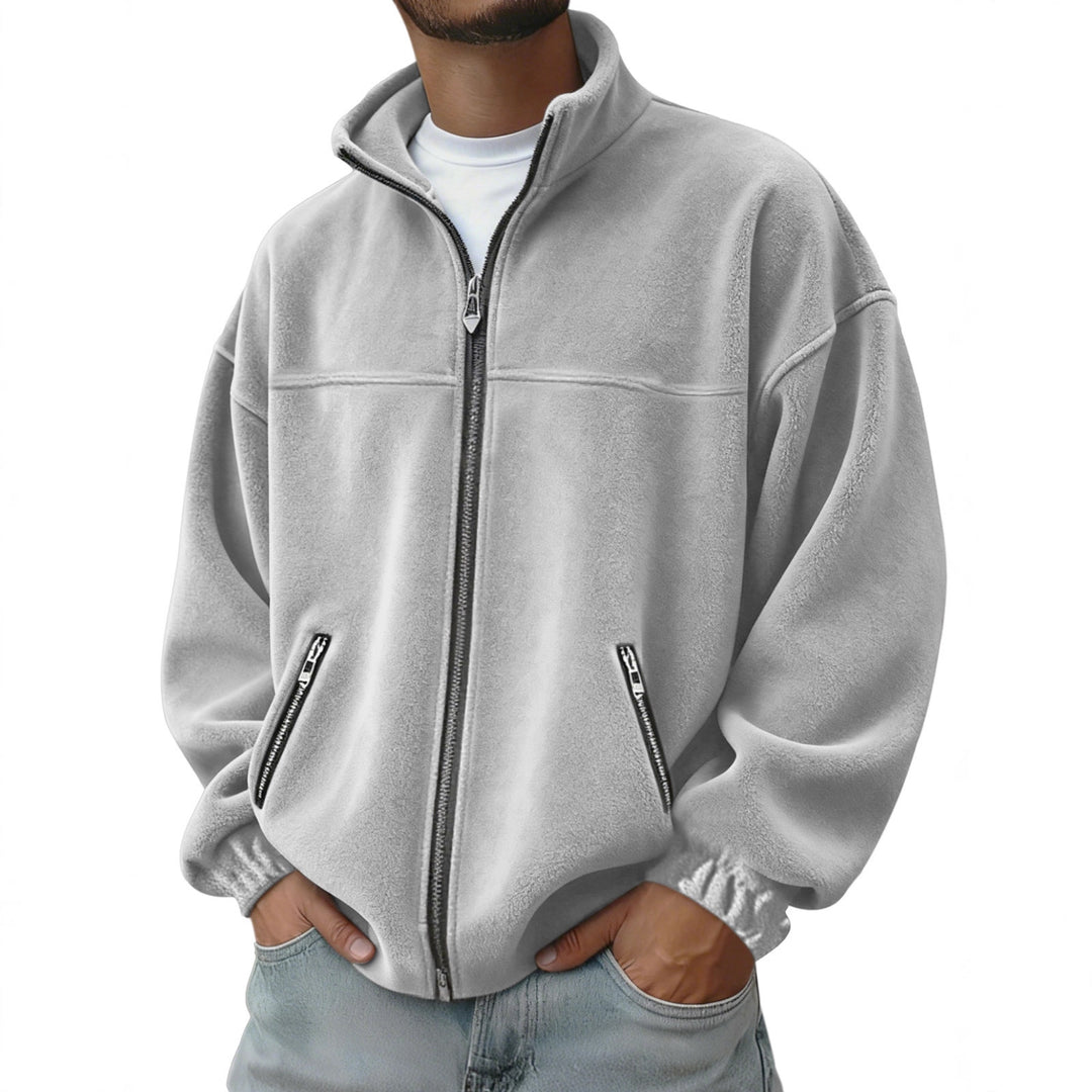 Men's Oversize Fleece Jacket with Stand-Up Collar, Full-Length Zipper and Zip Pockets EB