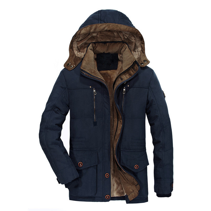 Men's Quilted Canvas Parka with Teddy Lining, Cord Collar and Multifunctional Pockets Mune Fashion