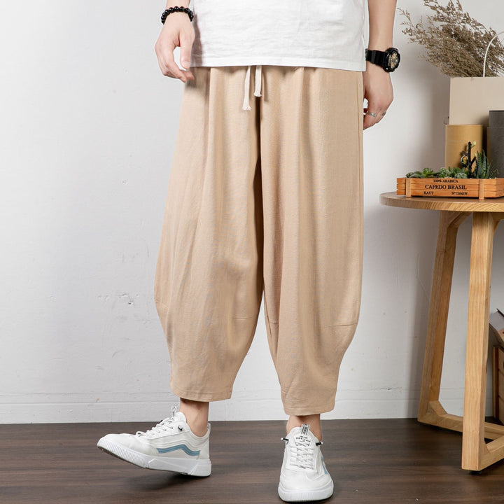 Men's Casual Palazzo Pants with Drawstring and Tapered Ankle Cuff Mune Fashion