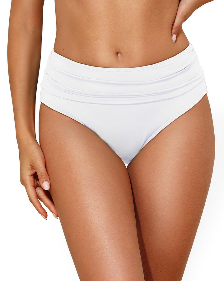 Women's High-Waisted Bikini Bottom with Elegant Gathering Mune Fashion