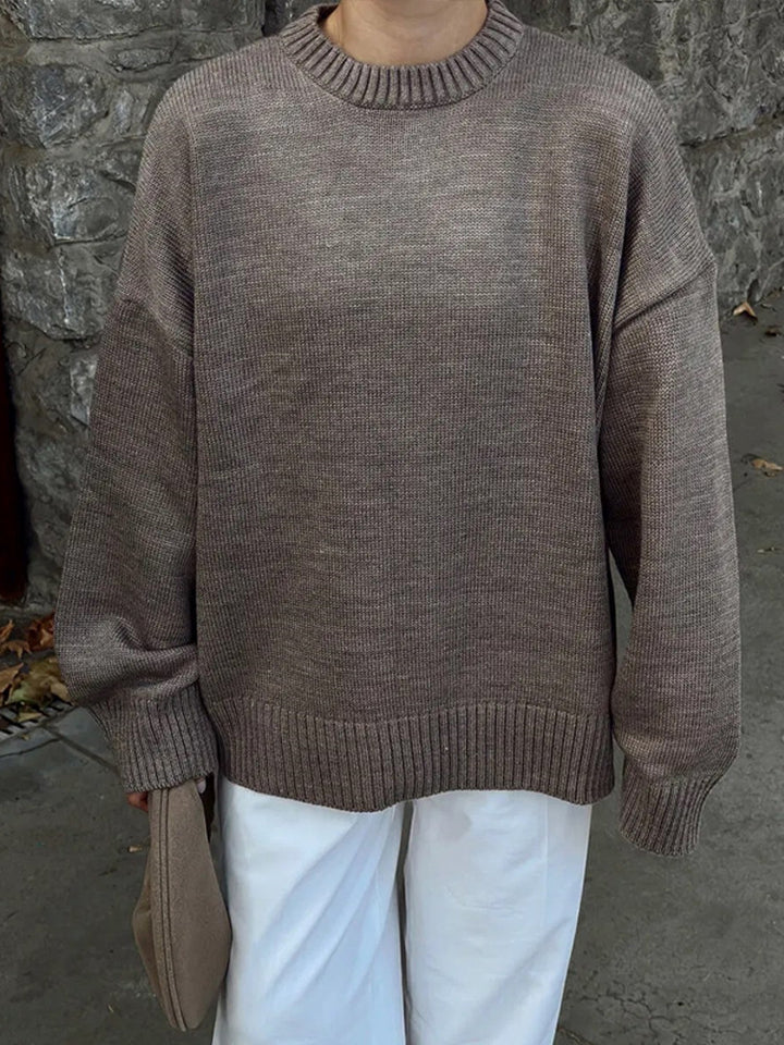 Women's Oversized Fine Knit Sweater with Round Neck & Extended Cuffs Mune Fashion