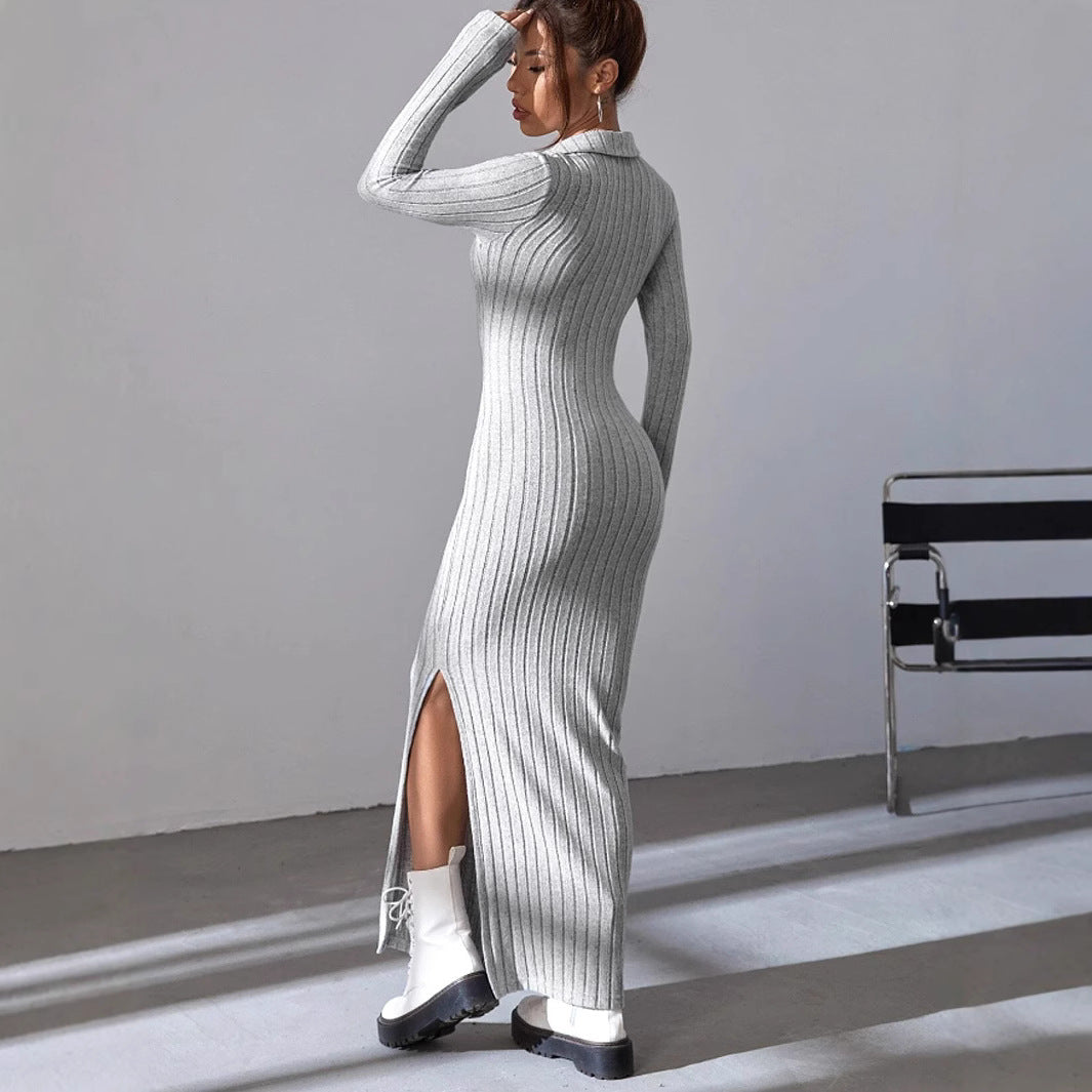 Women's Maxi Dress with Structured V-Neck and Side Slits Mune