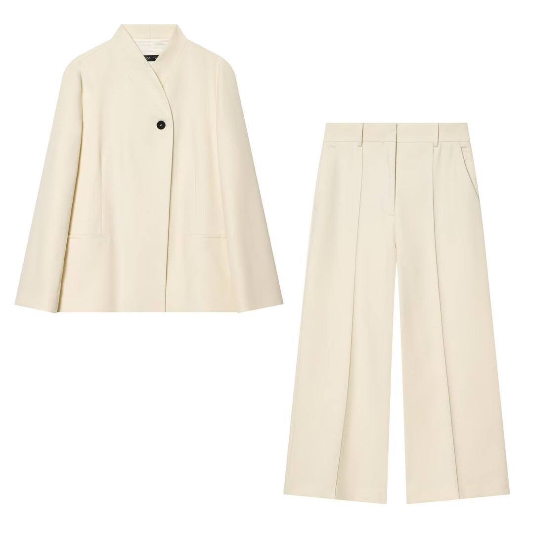 Women Two-Piece Suit Set with Oversized Long Blazer and High-Waist Pleated Trousers Mune Fashion