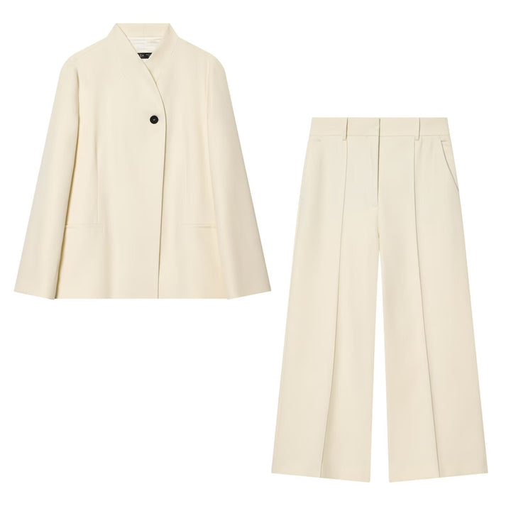 Women Two-Piece Suit Set with Oversized Long Blazer and High-Waist Pleated Trousers Mune Fashion