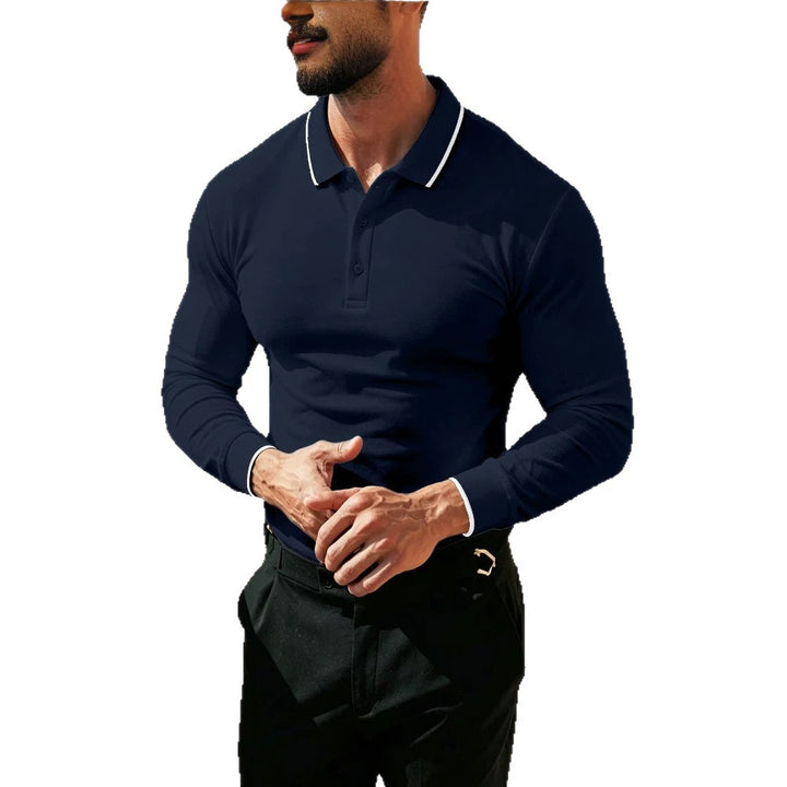 Men's Long Sleeve Functional Polo Shirt with Piqué Structure and Contrast Collar Mune Fashion