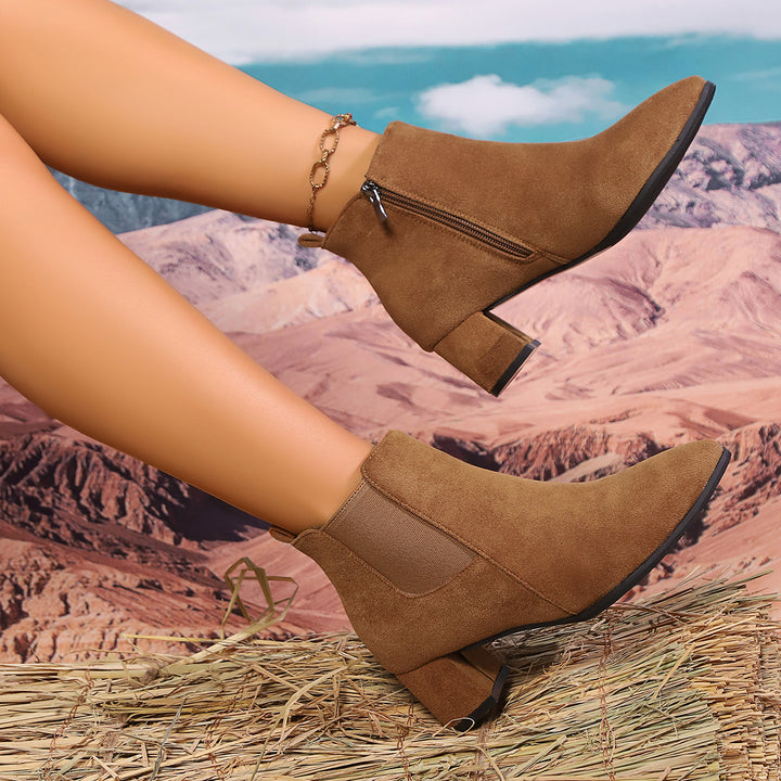 Women's Elegant Short Ankle Boots with Block Heel Mune Fashion