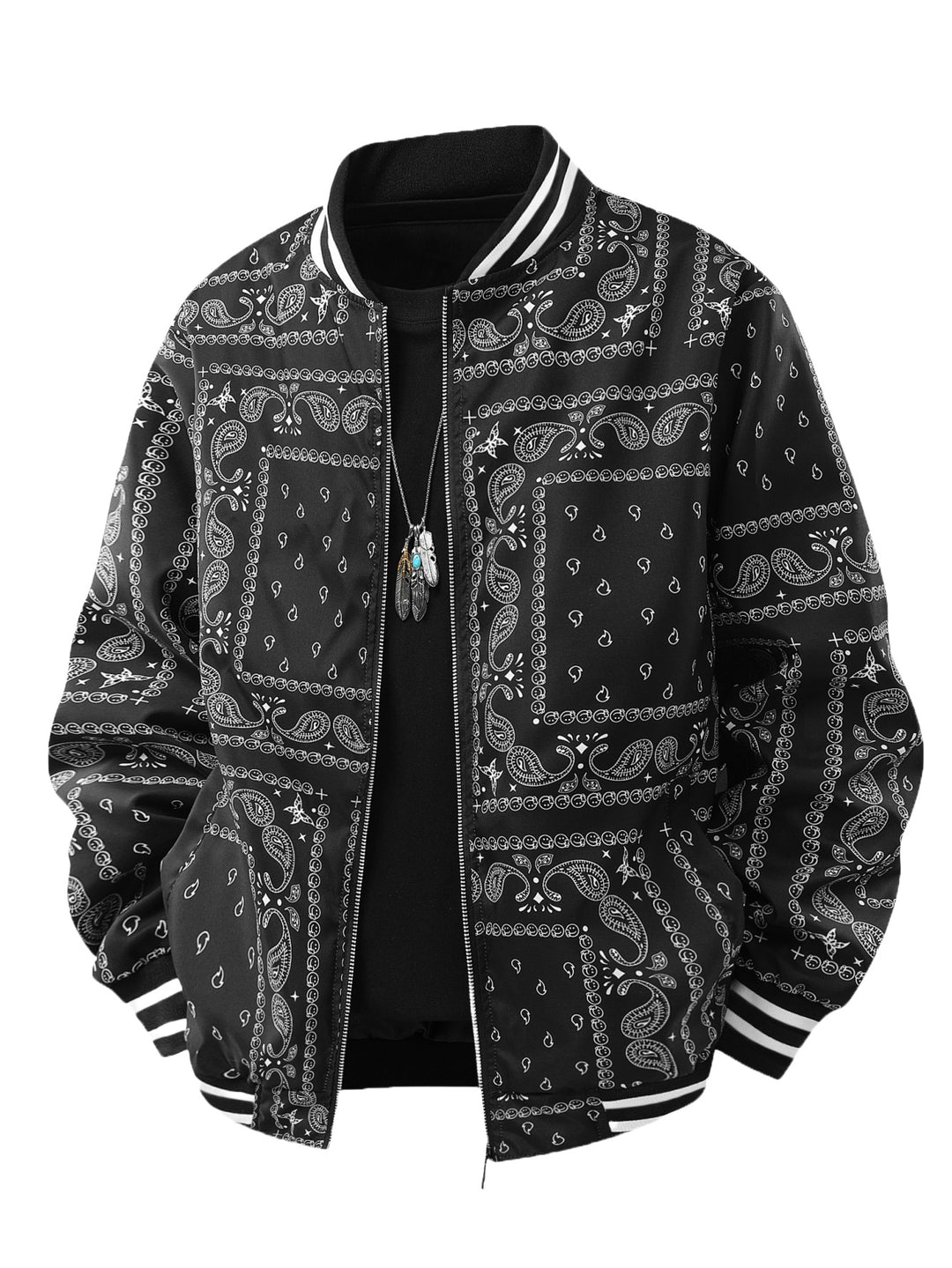 Men's Cool Bomber Jacket with Paisley Pattern Mune Fashion