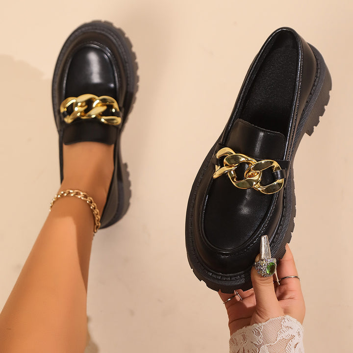 Women Chunky Platform Loafers with Rough Profile Sole and Padded Shaft Mune Fashion