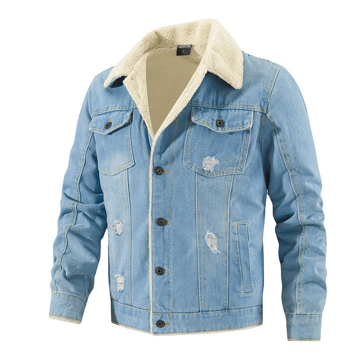 Men's denim jacket with teddy lining, sherpa inner lining and used look Mune Fashion