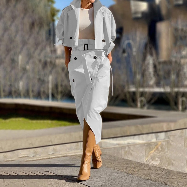 Women's Elegant Short Blazer Set with Fitted Wrap Pencil Skirt Mune Fashion