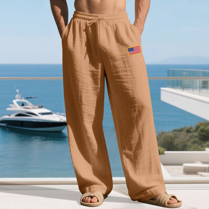 Men's Casual Leisure Pants with Elastic Waistband and Practical Side Pockets Mune