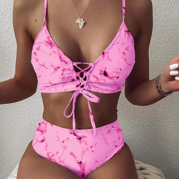 Women's High-Waisted Bikini Set with Adjustable Lace-Up Details Mune Fashion