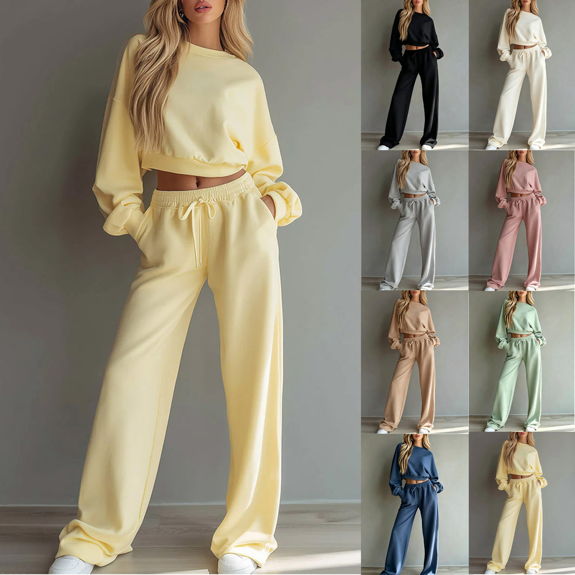 Women's Soft Lounge Set with Short Sweatshirt and Loose Jogging Pants Mune Fashion