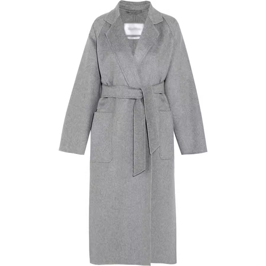 Women's Floor-Length Open Wool Blend Coat with Relaxed Lapels and Flowing Draping Mune Fashion