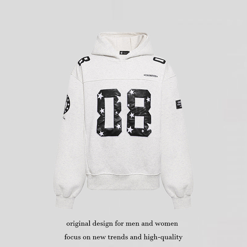 Women's Oversize Hoodie Sweatshirt with Large Number Print and Star Applications Mune Fashion