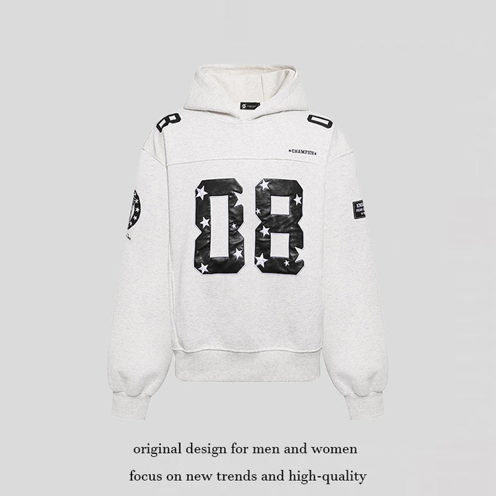 Women's Oversize Hoodie Sweatshirt with Large Number Print and Star Applications Mune Fashion