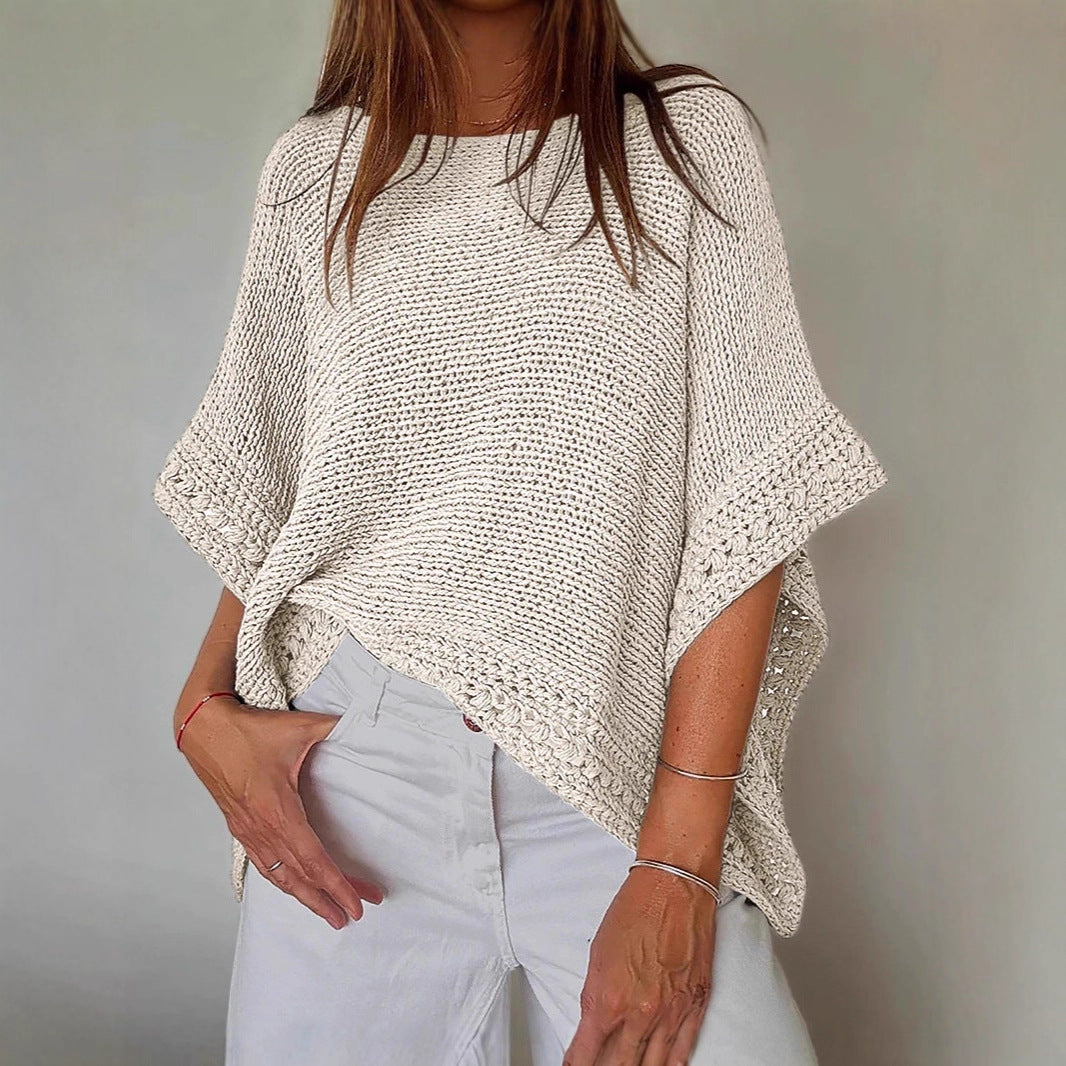 Women's Light Oversized Knit Poncho with Crochet Edge Drune