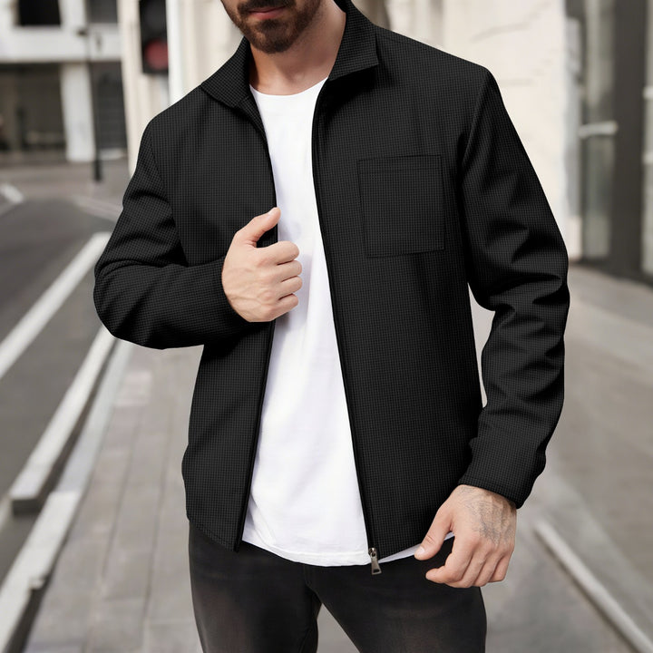 Men's structured zip-over shirt with stand-up collar and patch breast pocket Mune Fashion