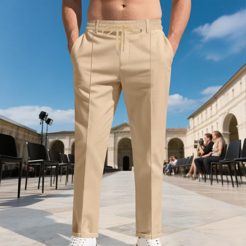 Men's tapered pleat chinos with elastic drawstring waistband and side pockets Mune Fashion