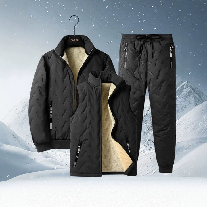 Men's three-piece thermo fleece-lined leisure and outdoor set with quilted jacket vest and joggers Mune Fashion
