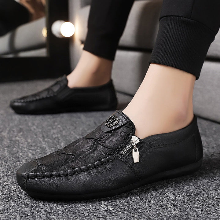 Men's elegant leather-look slip-ons with decorative zipper, hand-stitched moccasin seam and flexible comfort sole Mune Fashion