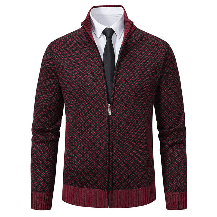 Men's Patterned Knit Zip Jacket with Stand-Up Collar, Jacquard Pattern and Ribbed Cuffs Mune Fashion