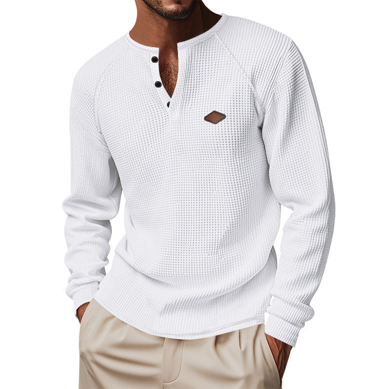 Men's Nano Thermal Waffle Shirt Henley with Button Placket and Raglan Sleeves Mune Fashion