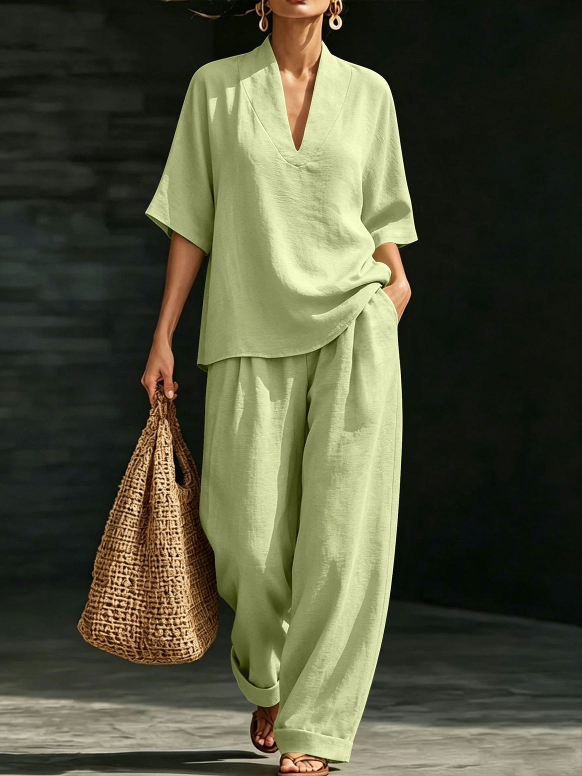 Women Lightweight Oversized V-Neck Tunic Top with Kimono Sleeves Mune Fashion