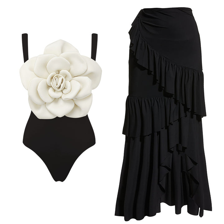 Women's swimsuit with floral volume and matching wrap skirt Mune Fashion