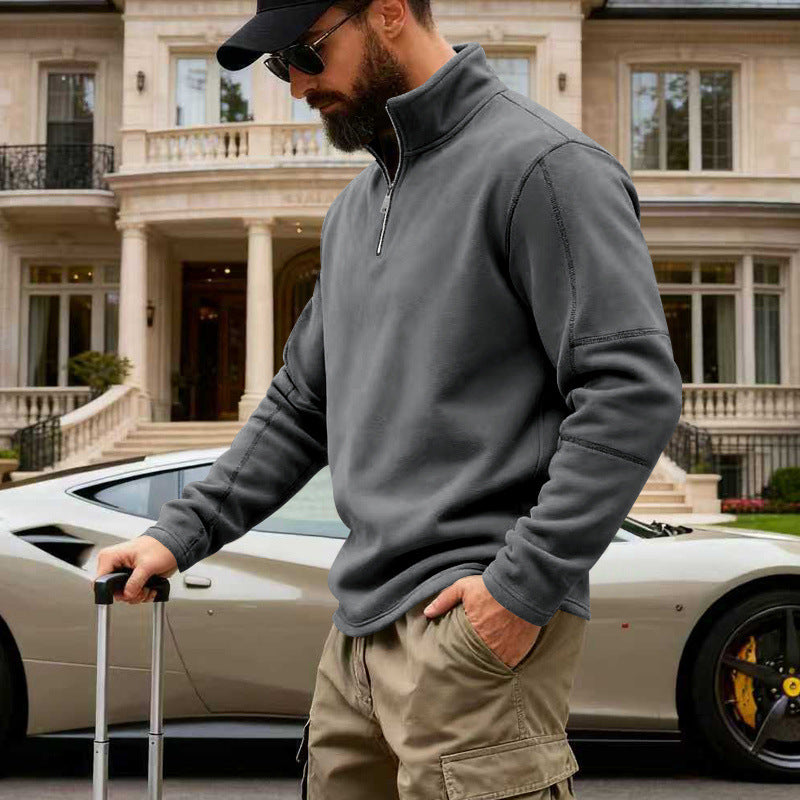 Men's half-zip sweatshirt with stand-up collar and prominent seam details Mune Fashion